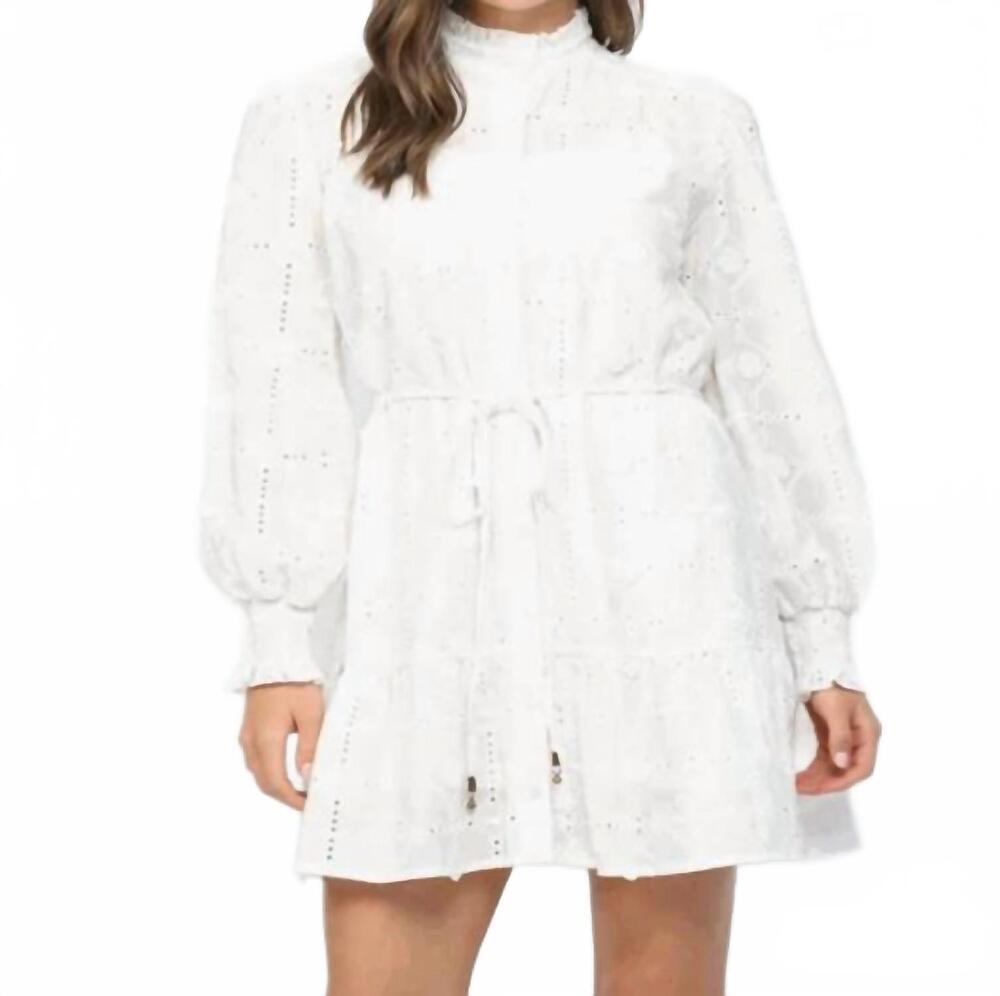 NEW FATE floral embroidered eyelet lace tie dress in white